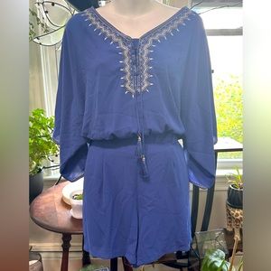 White House Black Market Boho Blue Flowy Romper